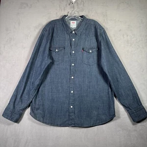 Levi's Jeanshemd Herren 2XL dunkelblau Perlen Druckknopf Langarm Taschen Western - Bild 1 von 10