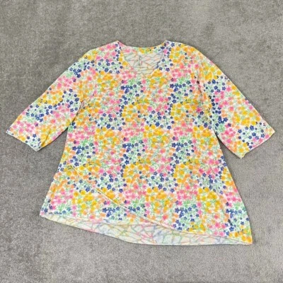 LULU-B Shirt Womens XL White Multi Floral Layered Asymmetrical Tunic Top Preppy - Image 1 of 4