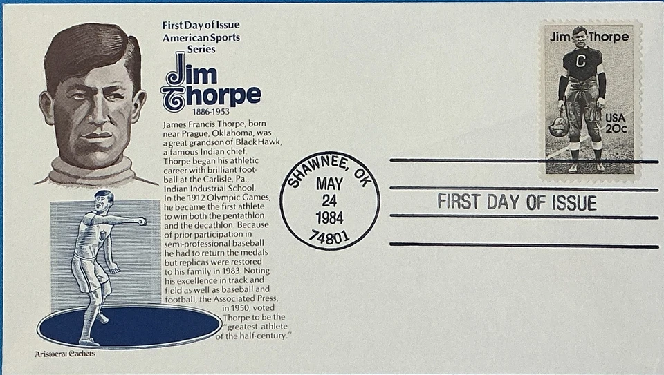 Aristocrats Cachets 2087 Jim Thorpe Indian Football Olympics Shawnee, Oklahoma  - Image 1 of 1