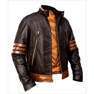 Chaqueta de Cuero Real Para Hombre X-Men Wolverine Origins Estilo Bombardero Retro Motociclista Marrón - Imagen 1 de 6