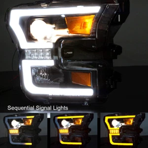 For 15-17 Ford F-150 Projector Headlights with LED DRL Light Bar - Black/Clear - Picture 1 of 7