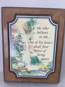 Waterfall Print Quote Plaque Religious Believe Handcrafted Wood 9.5x7.5” Vintage - Picture 1 of 10