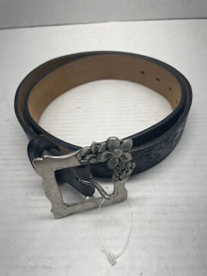 Cinturón Justin Negro Cuero Tooled Floral y Hebilla Floral Talla 38 Foto 1 de 4