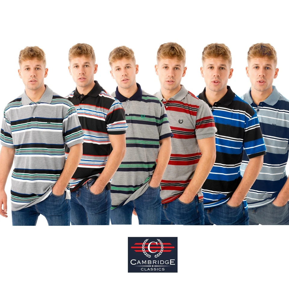 Mens Polo Shirts Striped Short Sleeve Collared Summer Holiday T Shirt Tops Tee  - Image 1 of 1