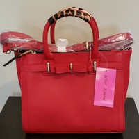 Betsey Johnson Red Double Zipper Satchel Handbag