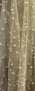 BEIGE Pearls Tulle Beads 52" Wide Bridal Veil Tulle fabric - Picture 1 of 1