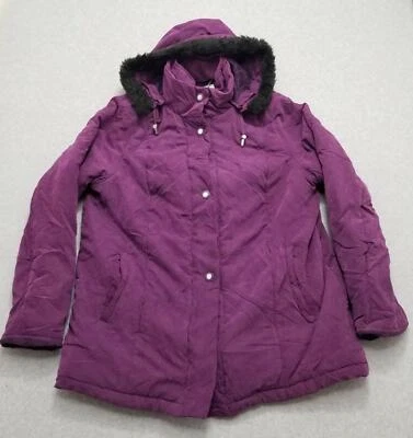 Chaqueta parka Studio Works para mujer 2 bolsillos morados con capucha Foto 1 de 4