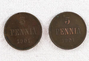 Zwei finnische 5 Pennia Münzen von 1901 - Bild 1 von 2
