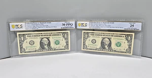 RARE MATCHED PAIR: 2013 $1 STAR NOTE DUPLICATES – PCGS GRADED (B07785080*) - Picture 1 of 4