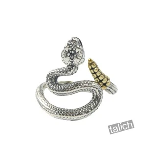 Anello Serpente Sonaglio Argento Sterling 925 con Zanna Bocca Aperta Regolabile Unico - Foto 1 di 10
