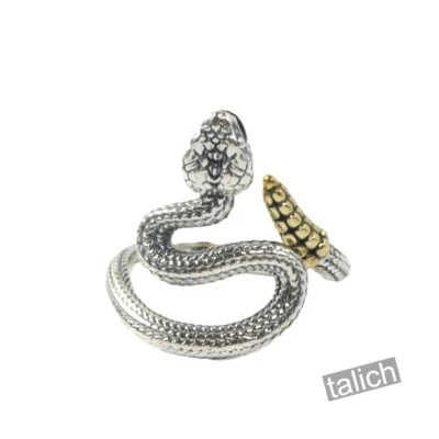 Anillo Serpiente Sonajero Plata Esterlina 925 con Colmillo Boca Abierta Ajustable Único Foto 1 de 4