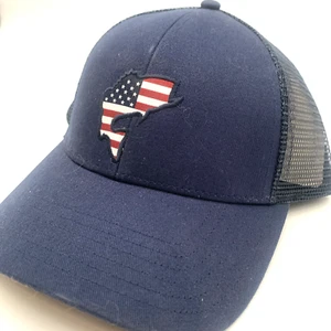 Simms Angeln Trucker Mütze blau mit USA Flagge Barsch Druckknopflasche Netz - Bild 1 von 7