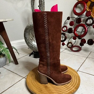 UGG Maeva Knee High Pull-On Whipstitching Leather Boot Size 7 Mahogany Suede - Picture 1 of 10