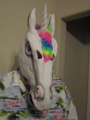 RAINBOW UNICORN MASK ADULT SIZE SPOOKY VILLAGE NWT - Image 1 of 4