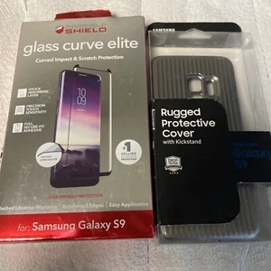 Free Glass Samsung Rugged Protective Cover W/Kickstand for Galaxy S9 Gray - Picture 1 of 6