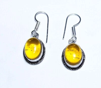 Brinco de pedra preciosa feito à mão Hydro âmbar formato oval tamanho 1,5 polegadas - Imagem 1 de 4