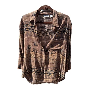 Camicia donna Chico's Design taglia 3 maniche a 3/4 tasche marrone con bottoni - Foto 1 di 7