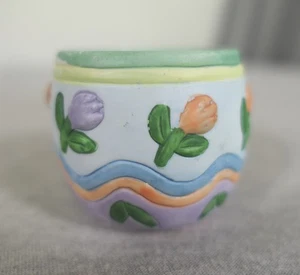 Vintage Ceramic Flowers Tulips Spring Easter Egg Tea Light Candle Cup Holder - Picture 1 of 7