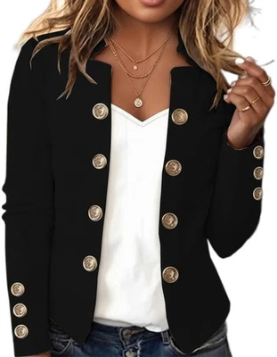 Women's Casual Open Front Blazer Jacket Stand Collar Long Sleeve Button Size L - Image 1 of 4