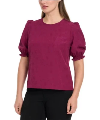 Ted Baker Women's Crewneck Elastic Smocked Short Sleeves Blouse, Purple, Size L - Image 1 of 4