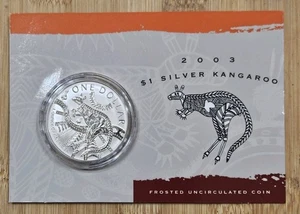 Australian 2003 1 oz. Moneda BU fina de plata canguro esmerilada .999 con tarjeta de exhibición - Imagen 1 de 4
