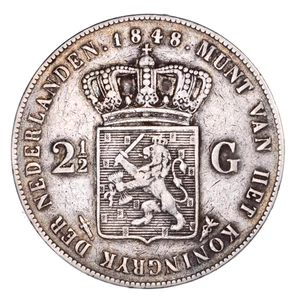 OLANDA Netherland WILLEM II 2-1/2 Gulden 1848 Argento Silver - Imagen 1 de 2