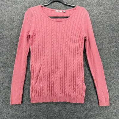 Uniqlo Sweater Womens M Pink Wool Cashmere Blend Cable Knit Round Neck Preppy - Image 1 of 4