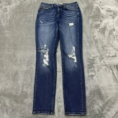 Pantalones de mezclilla KanCan para mujer 26 azules novio desgastados lavado medio preppy informales Foto 1 de 4