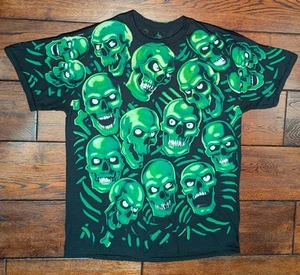 Liquid Blue Men’s Large AOP Green Skulls T-Shirt Juicy J 2017 - Picture 1 of 11