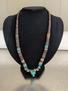 Vintage Indianer abgestufte Perlen Türkis Silber Heishi Perlenkette 20 Zoll - Bild 1 von 4