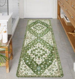 Boho Large Bathroom Rugs Sage Green Non-Slip Soft Bedroom Runner Rug Oriental... - Picture 1 of 7