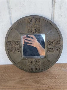 Brown Accent Mirror Resin Wall Decor Embossed Ornate Round 6" Rustic - Picture 1 of 7