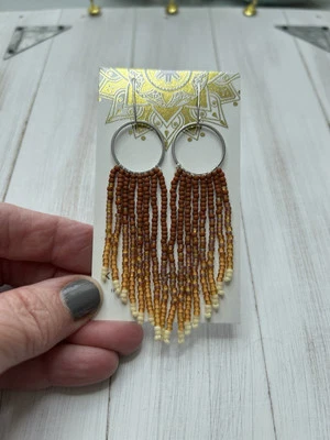  Earrings In Terra Cotta, Gold Ombré seed beads sterling silver,stainless steel  - Изображение 1 из 4