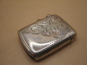 Antique / Edwardian Sterling Silver Bright Cut Vesta Case Match Safe - Picture 1 of 4
