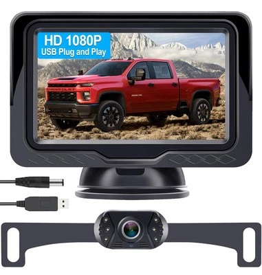 LeeKooLuu 4.3” Wired Rear Backup Camera Monitor Kit Easy Setup HD 1080P View - Image 1 of 4
