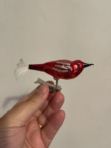 Vintage Glass Clip on bird  feathers Christmas Ornament handmade - Picture 1 of 7