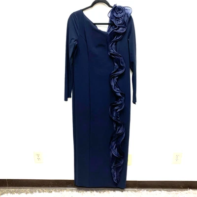 Maxi Vestido Formal Rickie Freeman Teri Jon Para Mujer Azul Manga Larga Volantes 16 Foto 1 de 4