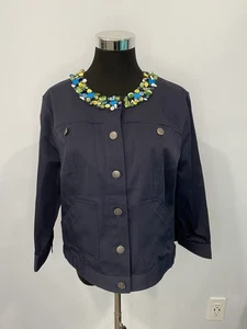 Ruby Rd Blue Denim Jacket Sz 12 Classic Style Button Front w/ JEWELS💎 - Picture 1 of 13