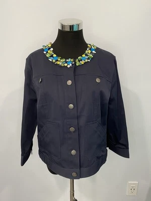 Ruby Rd Blue Denim Jacket Sz 12 Classic Style Button Front w/ JEWELS💎 - Image 1 of 4