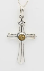 0,36 Carati Citrino Croce Pendente 925 Argento Collana Giallo Oro Citrino - Foto 1 di 11