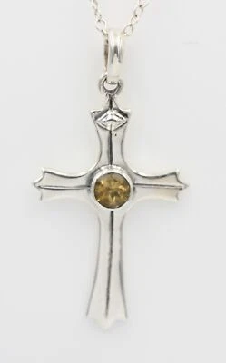 0,36 Carati Citrino Croce Pendente 925 Argento Collana Giallo Oro Citrino - Immagine 1 di 4
