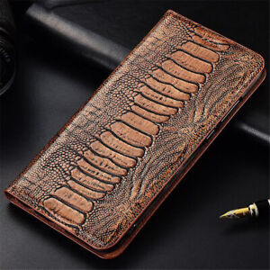 Genuine Leather Flip Case for Samsung S24 S23 Ultra 3D Ostrich Feet Holder Cover