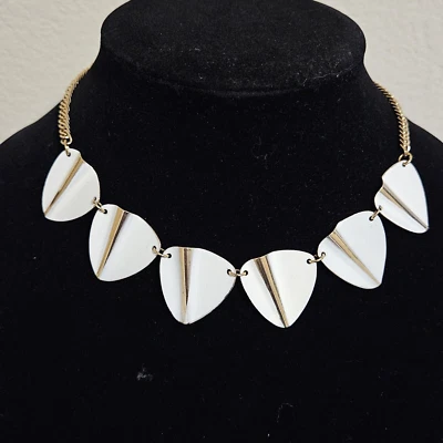Vtg w/tags 80s White Enamel Gold Tone Necklace From McRae's Dept Store - Image 1 of 4