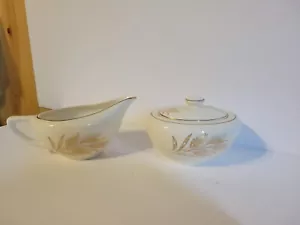 Knowles China Co Freda Diamond Wheat Pattern with 22k Gold Design Creamer Sugar - Picture 1 of 6