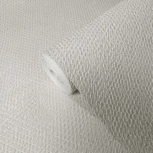 Embossed Modern grayish off white faux woven fabric textured wallpaper - Picture 1 of 11