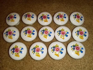 14 Vintage Flower Porcelain Cabinet Door Drawer Knobs - Picture 1 of 5