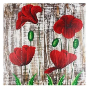 Lestarie Mohn Blumen Kornblumen Holz Bilder Mohnblumen handgemalt white wash  - Bild 1 von 2