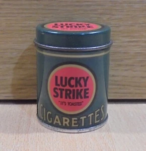 LUCKY STRIKE CIGARETTES ADVERTISIGN TIN CYLINDER MATCHBOX - Picture 1 of 12