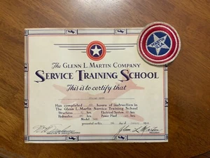 Scarce WWII Glenn Martin Aircraft Co. Factory Worker Patch & Service Certificate - Picture 1 of 6
