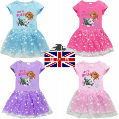 Kids Girls PAW Patrol Fancy Dress Summer Short Sleeve Party Princess Skirt UK - Image 1 of 4